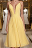 Deep V Neck Short Yellow Evening Prom Dress, Short Backless Formal Homecoming Dress
