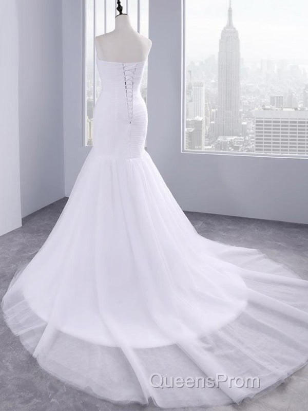 Delicate Ruffle Tulle Sweetheart Strapless Mermaid Wedding Dress