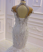 Delicate Sleeveless Beading Sheer Tulle Appliques Mermaid Sparkling Wedding Dress
