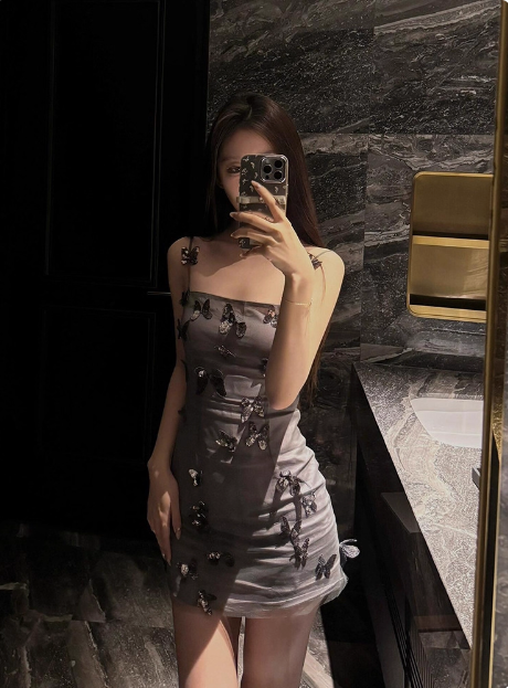 Design Gray Three-Dimensional Bow Suspenders Birthday Skirt Homecoming Dress Main image