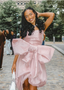 Design Pink Tube Top Bow Irregular 17Th Birthday Homecoming Dress