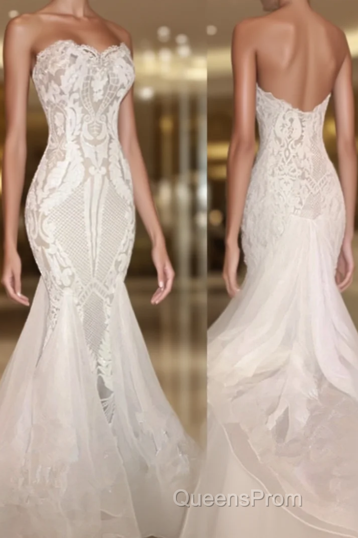 Different Sweetheart Mermaid White Summer Wedding Dress on Sale