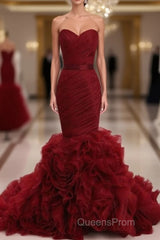 Dignified Trumpet/Mermaid Strapless Sweetheart Tiered Long Evening Prom Dress