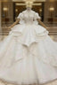 Discover The Latest White Tulle Lace Off the Shoulder Beading Ruffles Pleats Wedding Dress