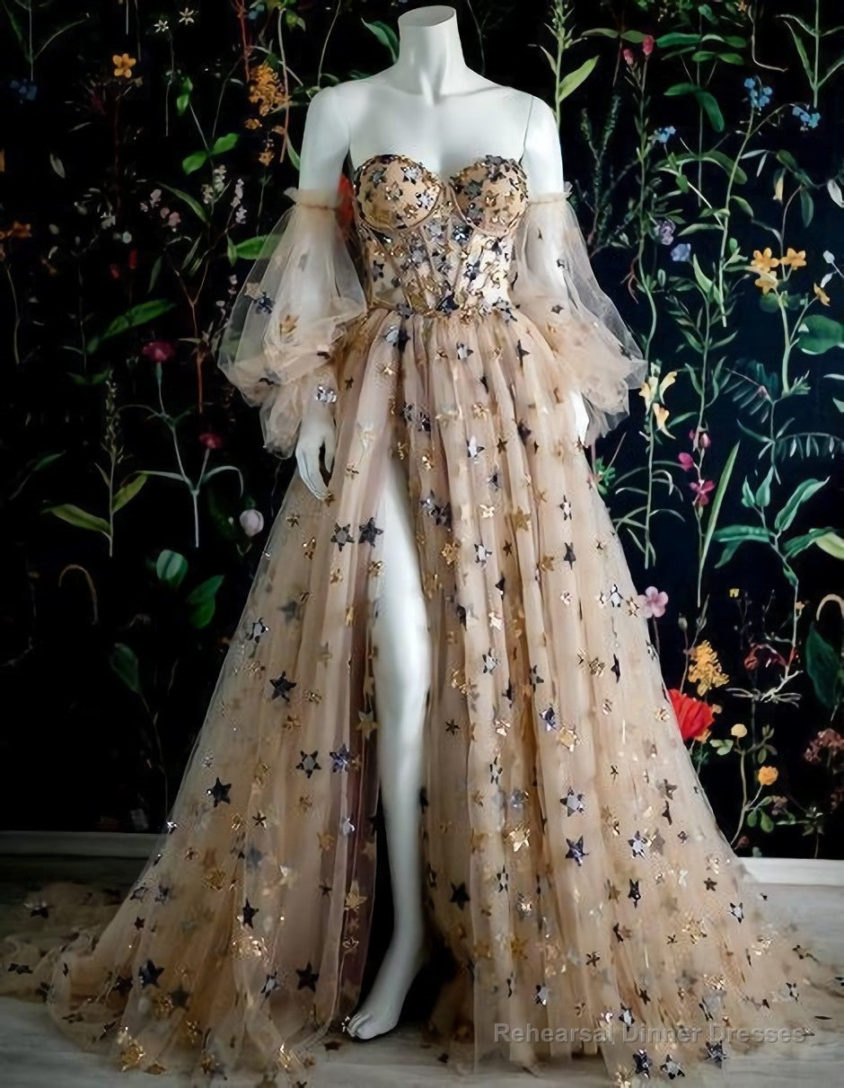 Off The Shoulder Long Prom Dress With Start Appliques Main image