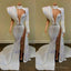 Gorgeous Sequin Long Mermaid Prom Dresses, 2025 Sexy High Slit Sheer High Neck Single Long Sleeve African Black Girl Prom Dress