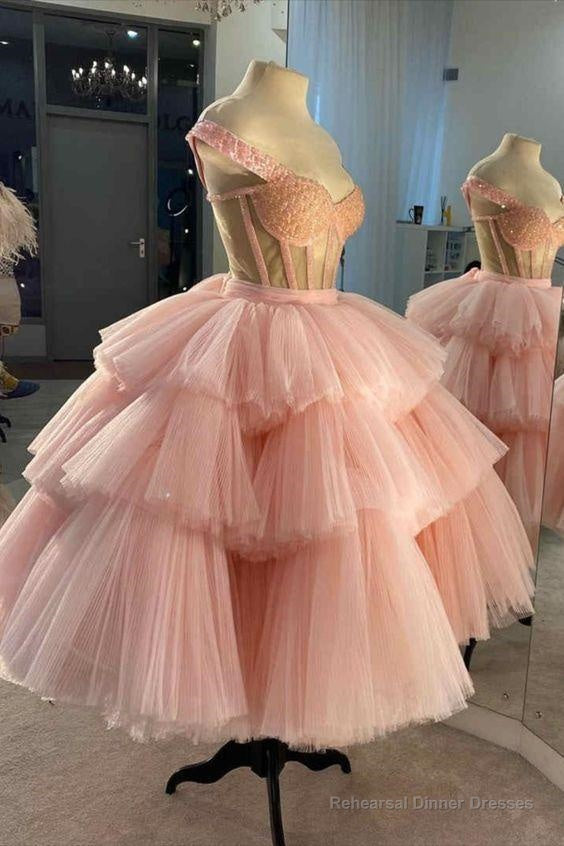 A-line Pink Tulle Short Dress Pink Tulle Homecoming Dress Main image
