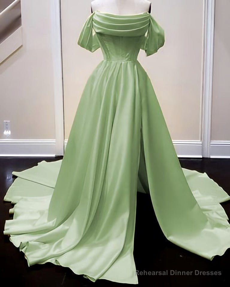 Long Satin Corset Prom Dresses, Off The Shoulder Side Split Main image