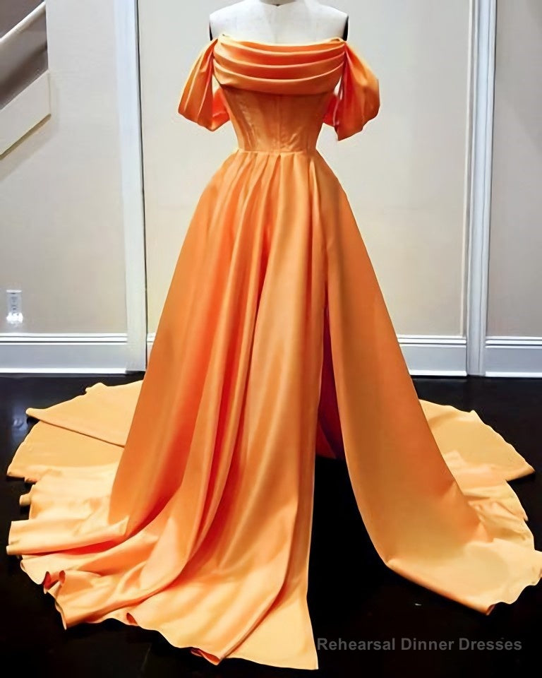 Long Satin Corset Prom Dresses, Off The Shoulder Side Split Secondary image