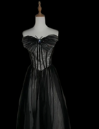 Dreamy Black A-Line Strapless Butterfly Tulle Long Ball Gown/Prom Dress