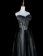 Dreamy Black A-Line Strapless Butterfly Tulle Long Ball Gown/Prom Dress