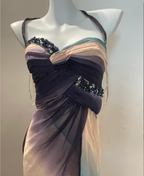 Dreamy Gradient Mermaid Halter Neck Beaded Chiffon Long Classy Prom Dress