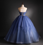 Dreamy Haze Blue Sweetheart Strapless Tulle Ball Gown Prom Dress Sweet 16 Dress
