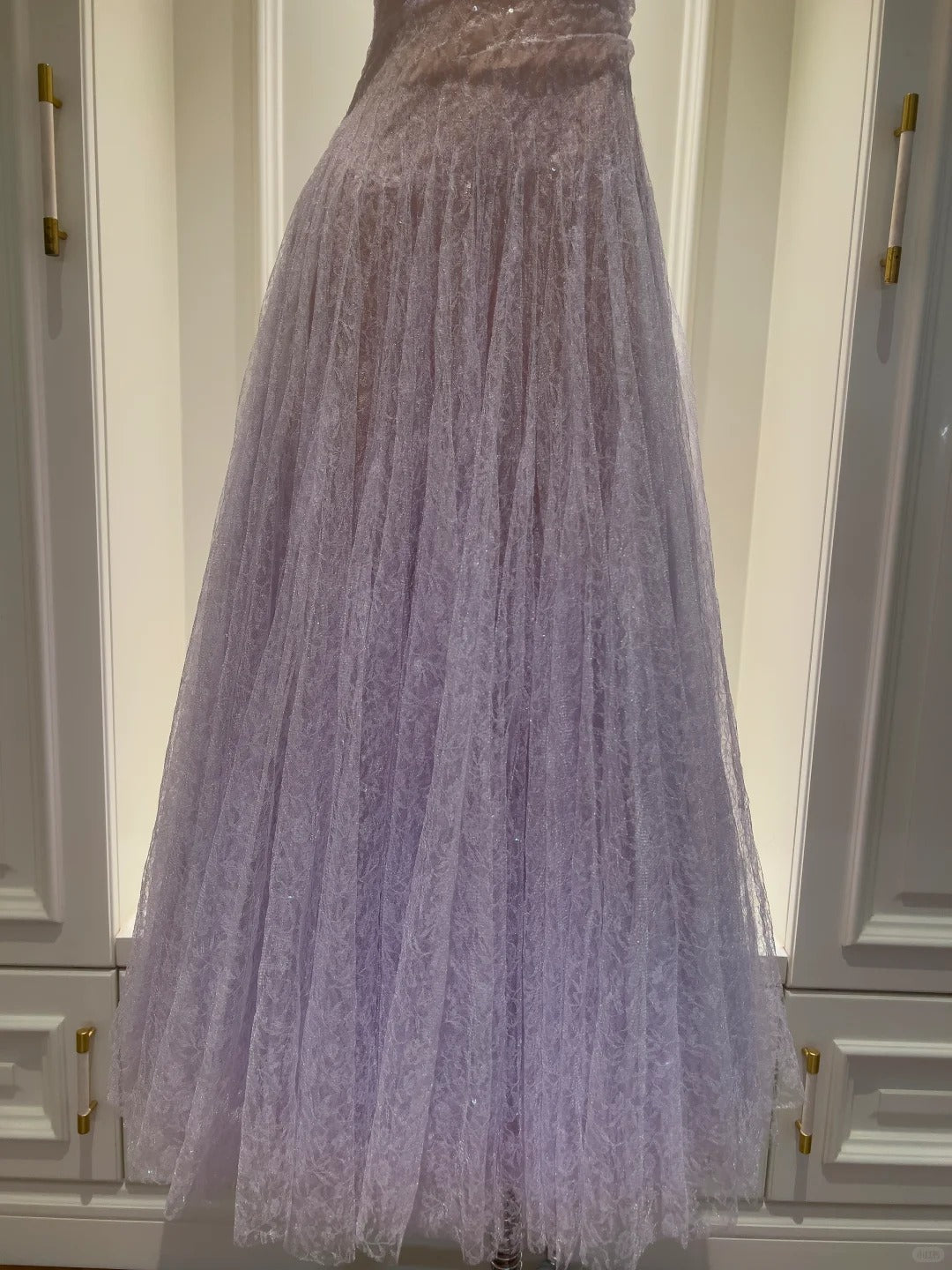 Dreamy Lavender A-Line Suspender Strap Pleated Tulle Long Classy Prom Dress