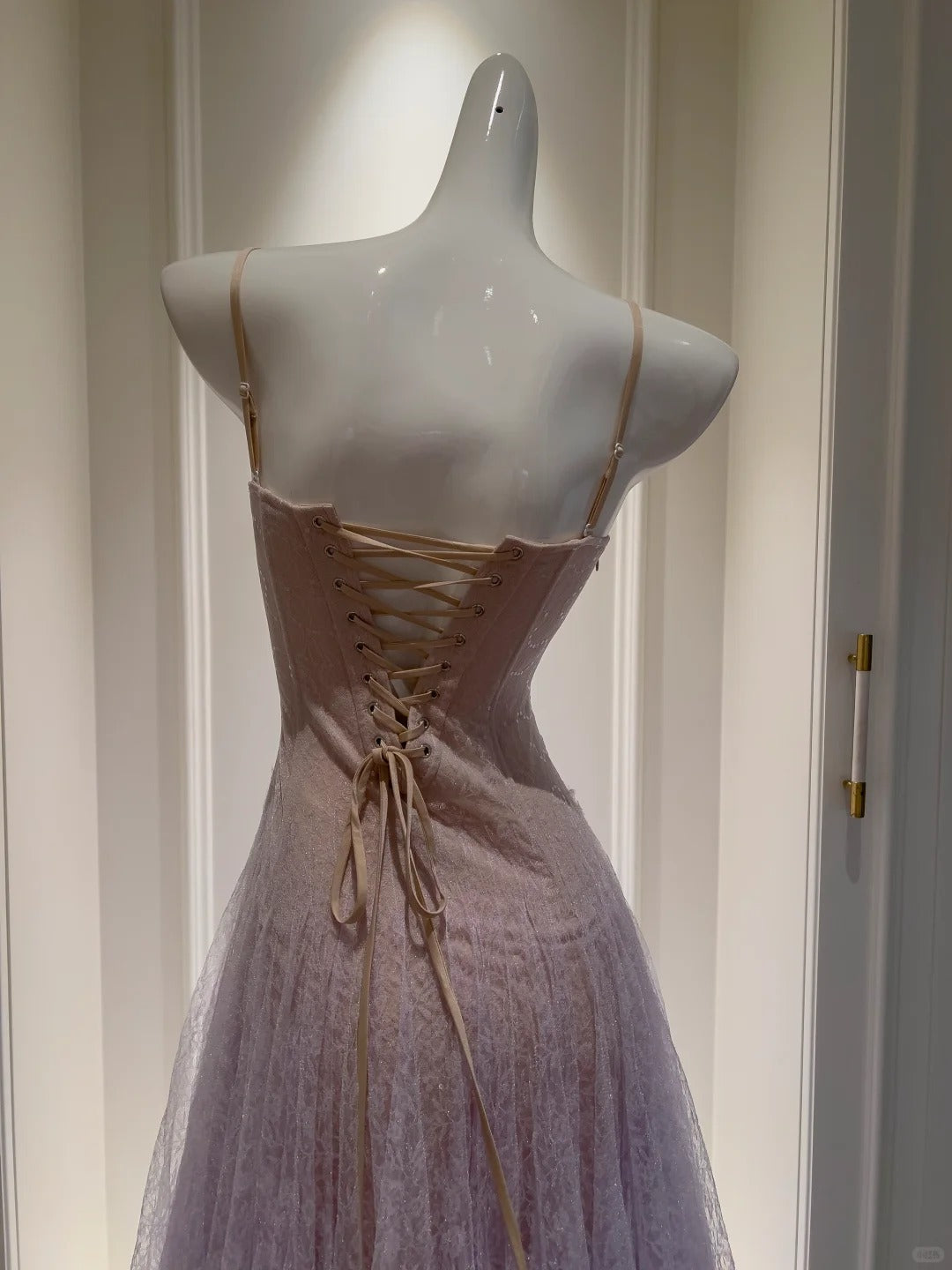 Dreamy Lavender A-Line Suspender Strap Pleated Tulle Long Classy Prom Dress