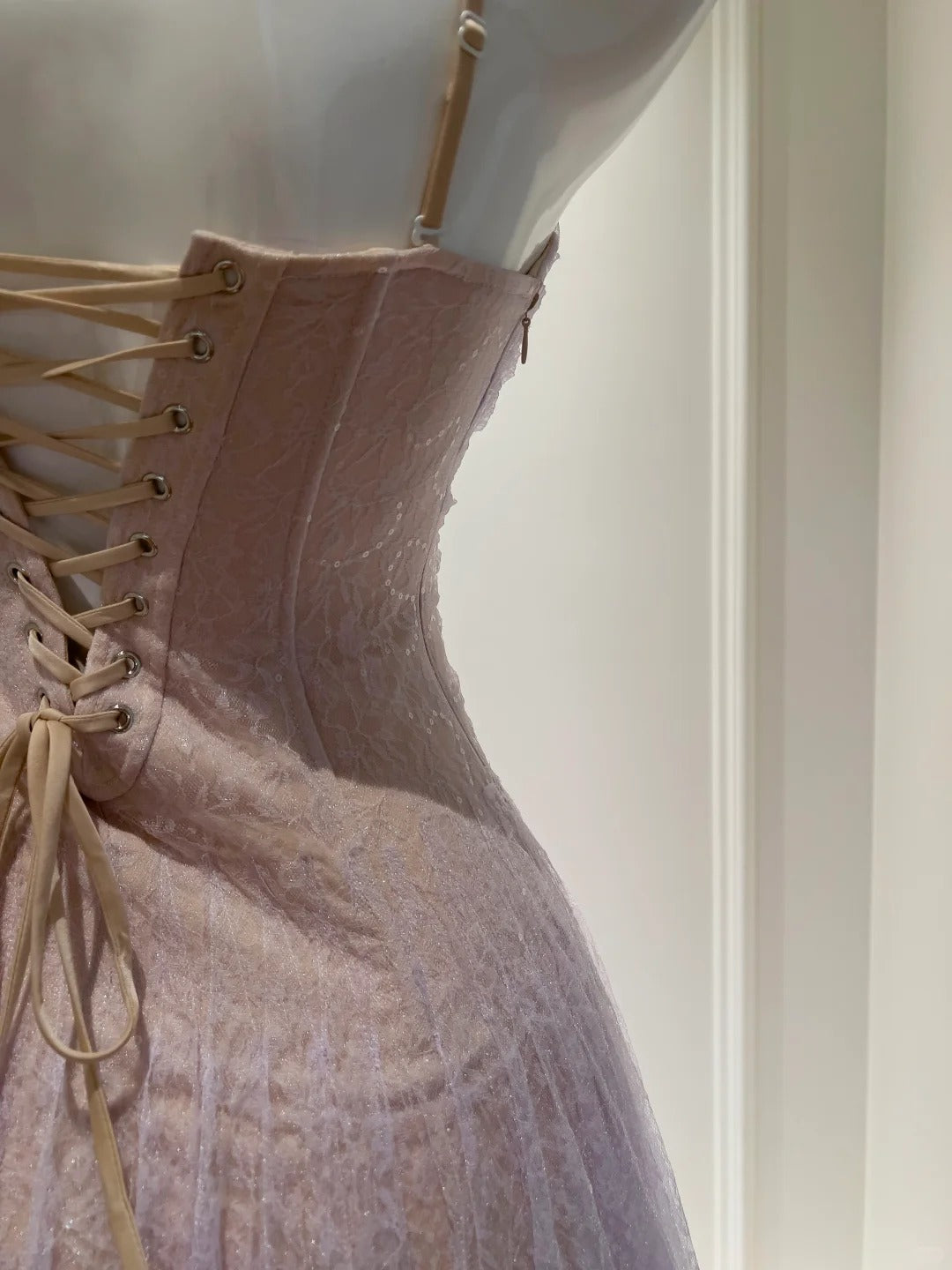 Dreamy Lavender A-Line Suspender Strap Pleated Tulle Long Classy Prom Dress