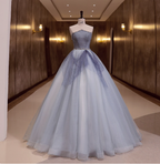Dreamy Light Blue Strapless Tulle Ball Gown Prom Dress Sweet 16 Dress