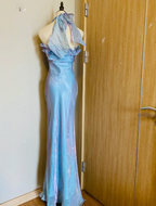 Dreamy Mermaid 3D Floral Ruffle Halter Neck Satin Long Classy Prom Dress