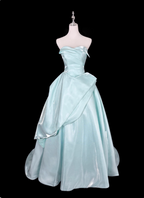 Dreamy Mint Light Blue A-Line Strapless Satin Classy Prom Dress