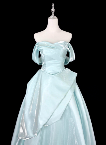 Dreamy Mint Light Blue A-Line Strapless Satin Classy Prom Dress