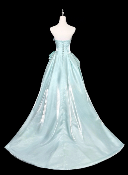 Dreamy Mint Light Blue A-Line Strapless Satin Classy Prom Dress