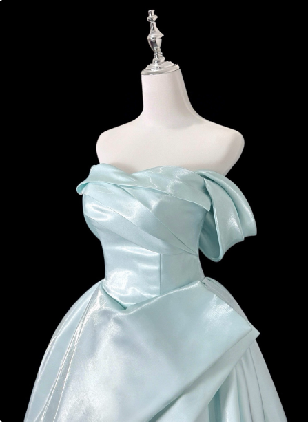 Dreamy Mint Light Blue A-Line Strapless Satin Classy Prom Dress