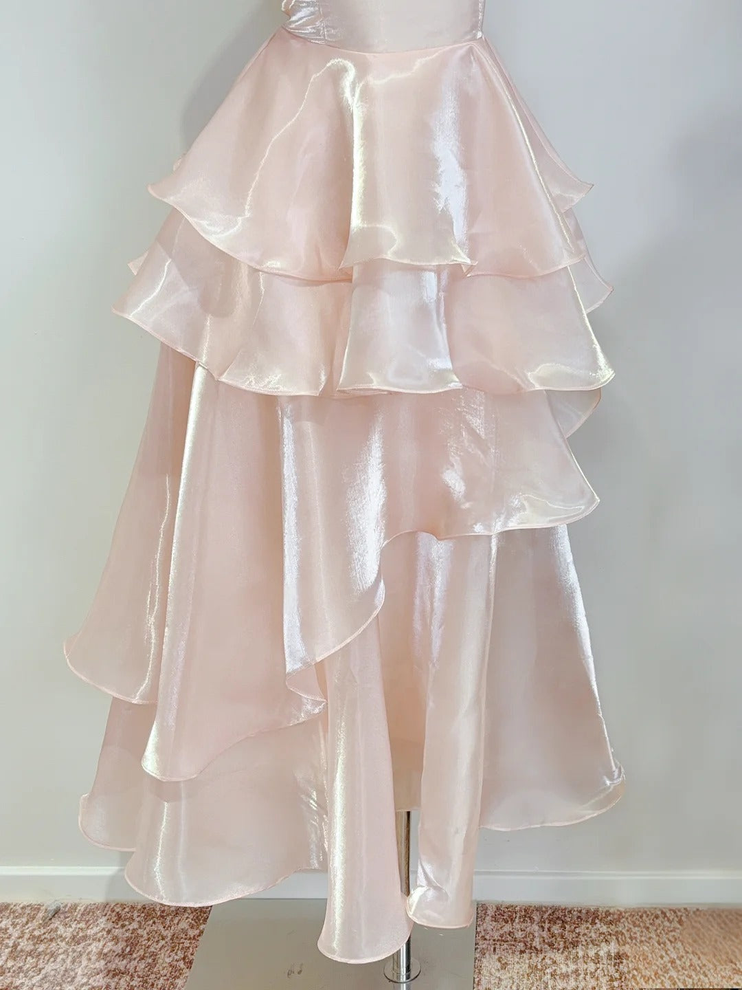 Dreamy Pink A-Line Halter Neck Ruffled Satin Classy Prom Dress Bridesmaid Dress