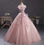Dreamy Pink Off-Shoulder 3D Floral Iridescent Tulle Ball Gown Prom Dress Sweet 16 Dress