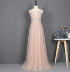 Dreamy Princess A-Line V-Neck Train Sequin Tulle Classy Prom Dress