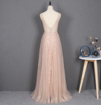 Dreamy Princess A-Line V-Neck Train Sequin Tulle Classy Prom Dress