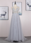 Dreamy Princess A-Line V-Neck Train Sequin Tulle Classy Prom Dress
