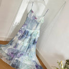 Dreamy Purple And Blue Gradient A-Line Spaghetti Strap Cake Chiffon Long Classy Prom Dress