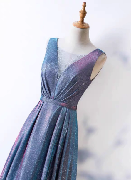 Dreamy Starry Sky Gradient Purple-Blue V-Neck Satin Long Classy Prom Dress Secondary image