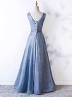 Dreamy Starry Sky Gradient Purple-Blue V-Neck Satin Long Classy Prom Dress