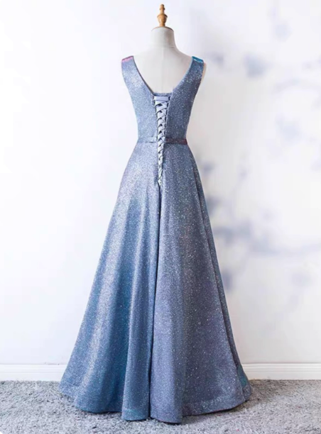 Dreamy Starry Sky Gradient Purple-Blue V-Neck Satin Long Classy Prom Dress