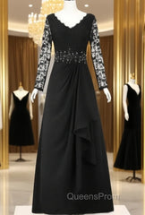 Dreamy V-Neck Long Sleeve Lace Chiffon Mother of the Bride Dress