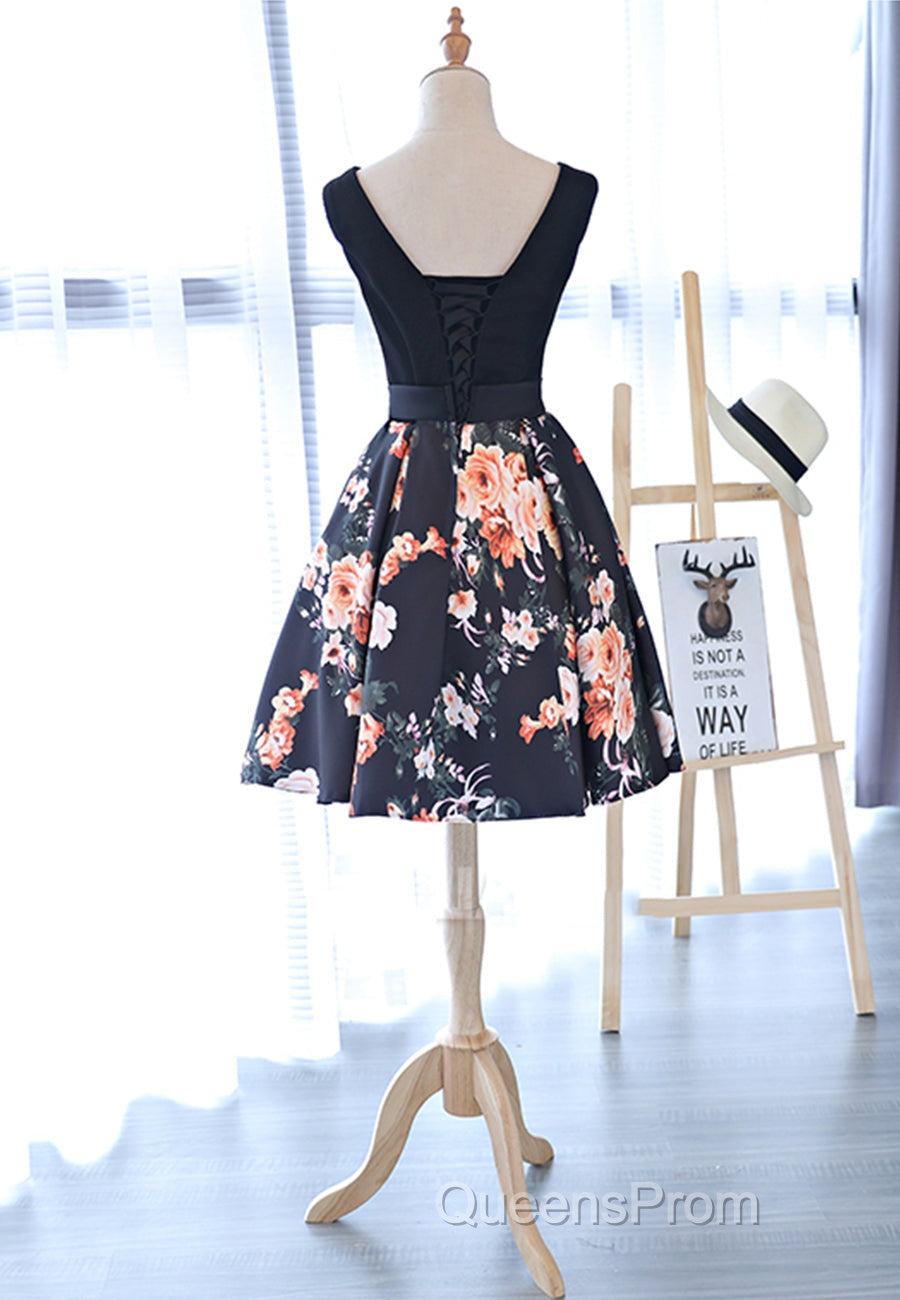 Cute V-Neck Floral Evening Prom Dress, A-Line Homecoming Dress Secondary image