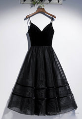 Black Velvet Tulle Short Prom Dresses, A-Line Party Dresses