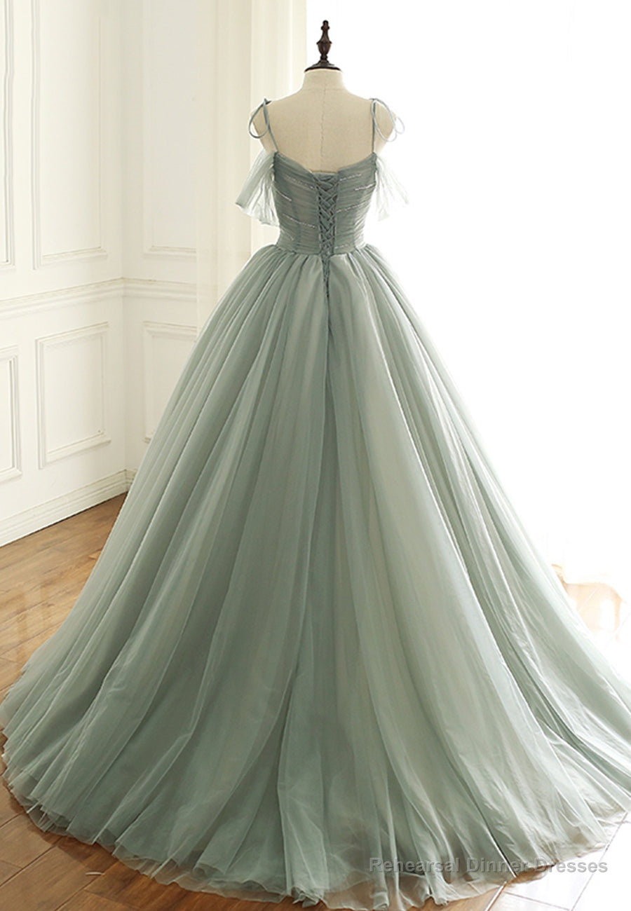 Green Tulle Long Prom Dresses, A-Line Spaghetti Straps Evening Dresses Secondary image
