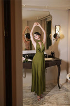 Drop Neck Silk Maxi Dress Wedding Guest Dress Classy Prom Dress Classy Evening Gowns