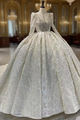 Dubai Ball Gown Lace Appliques Long Sleeve Wedding Dress