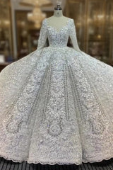 Dubai Handwork Beading Long Sleeve Beading Appliques Wedding Dress