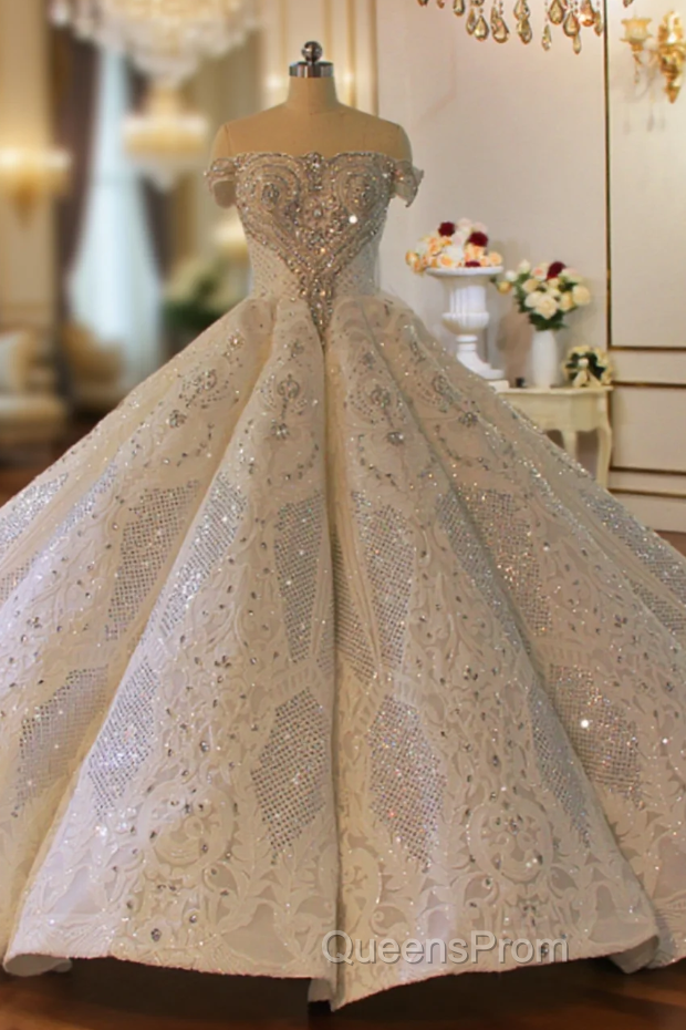 Dubai Tulle Sequins Off the Shoulder Beading Crystal Wedding Dress