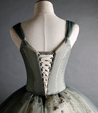 Dusty Green Ball Gown Beaded Tulle Formal Dress, Ball Gown Sweet 16 Dress