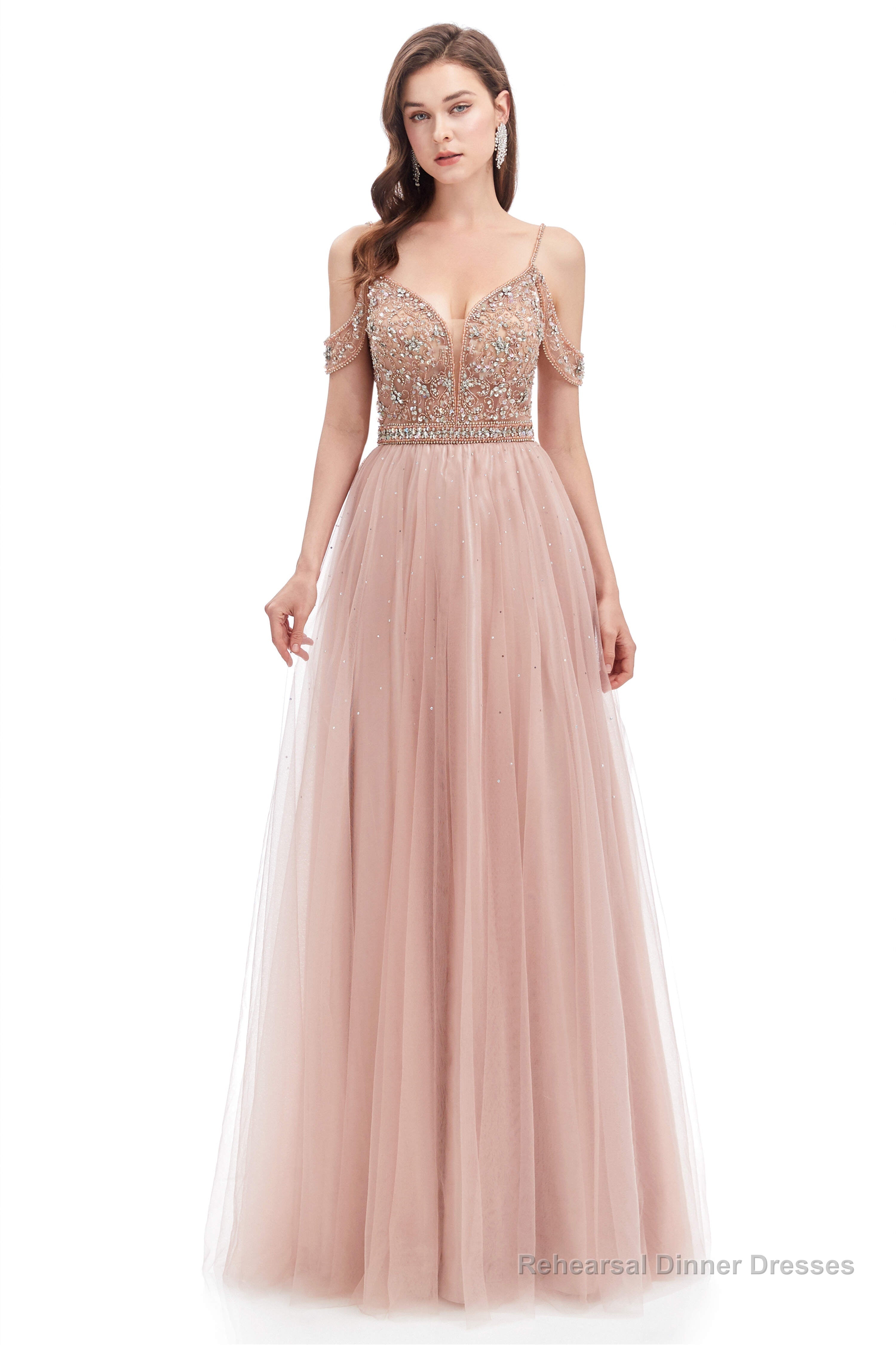 Dusty Pink Crystal Sparkle Starry Prom Dresses with Straps Backless Secondary image