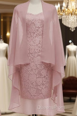 Dusty Pink Short Lace Mother Of The Bride Dress With Jacket Formal Evening Prom Gowns