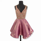 Dusty Rose Stunning Rhinestone Sparkly Beaded Top Homecoming Dress