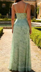 Dusty Sage Mermaid Corset Ruched Chiffon Long Floral Dress with Slit