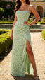 Dusty Sage Mermaid Corset Ruched Chiffon Long Floral Dress with Slit