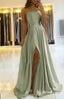 Dusty Sage Spaghetti-Straps Long Prom Dress With Slit Online